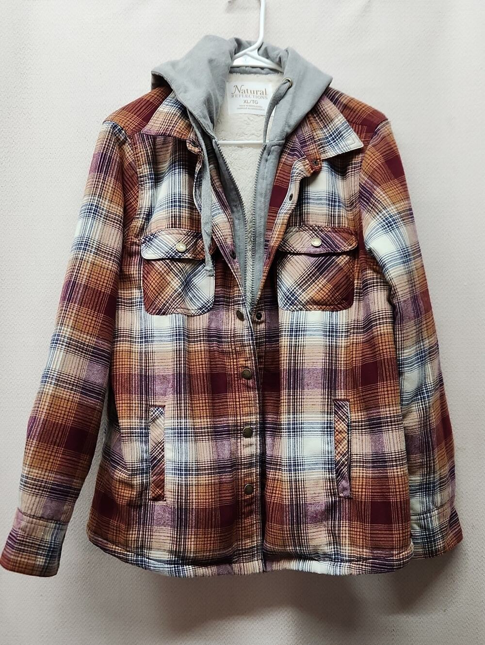 Natural Reflections Plaid Utility Jacket with Gray Hood
